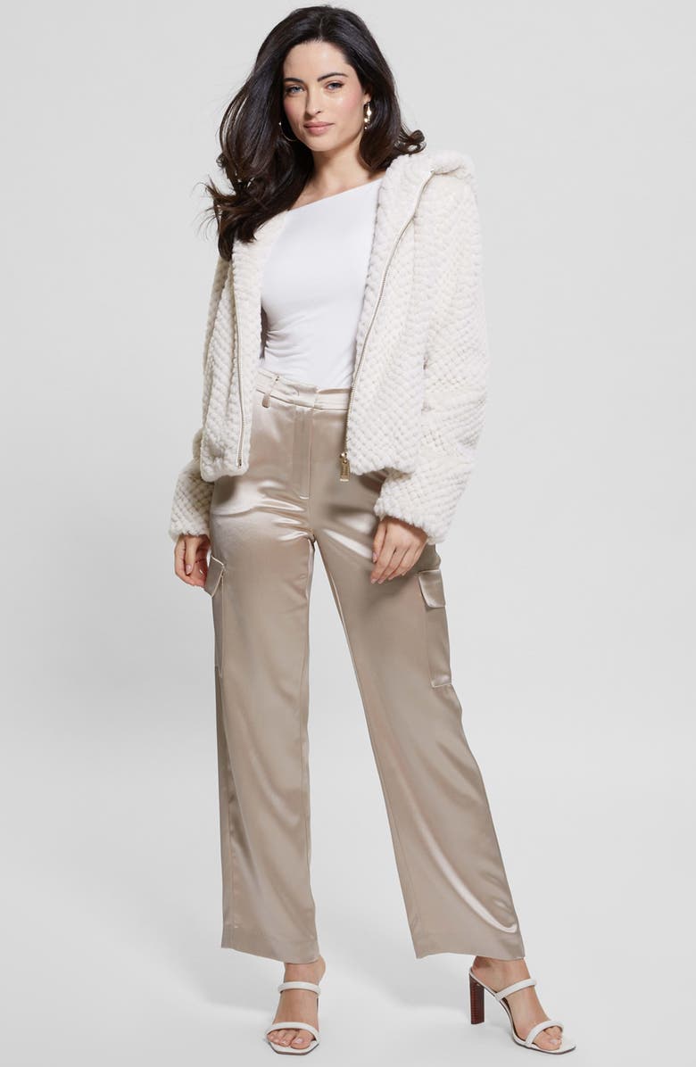 GUESS Theoline Faux Fur Hooded Jacket, Alternate, color, Muted Stone