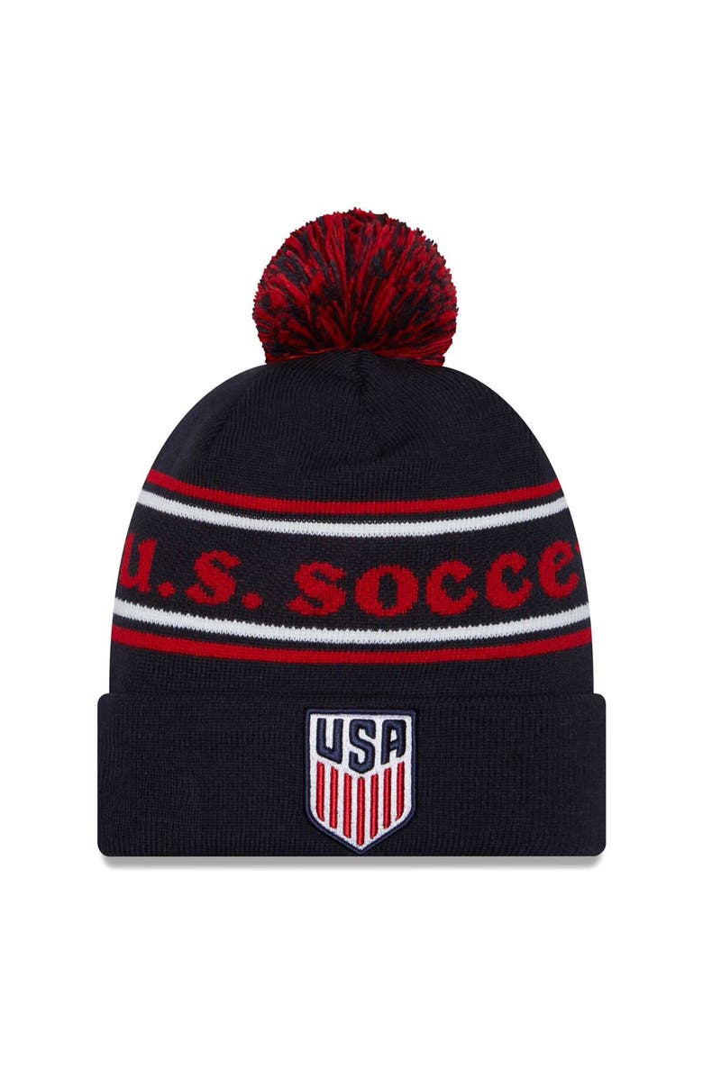 New Era Men's New Era Navy USMNT Marquee Cuffed Knit Hat with Pom, Main, color, Navy