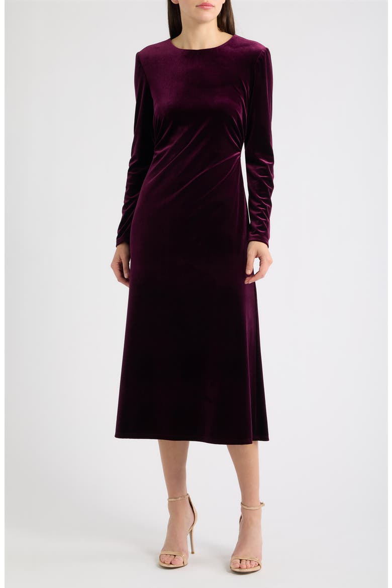 Long Sleeve Velvet Midi Dress, Main, color, WINE