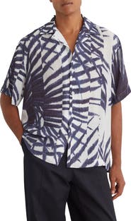 Reiss Shindora Relaxed Fit Palm Print Camp Shirt