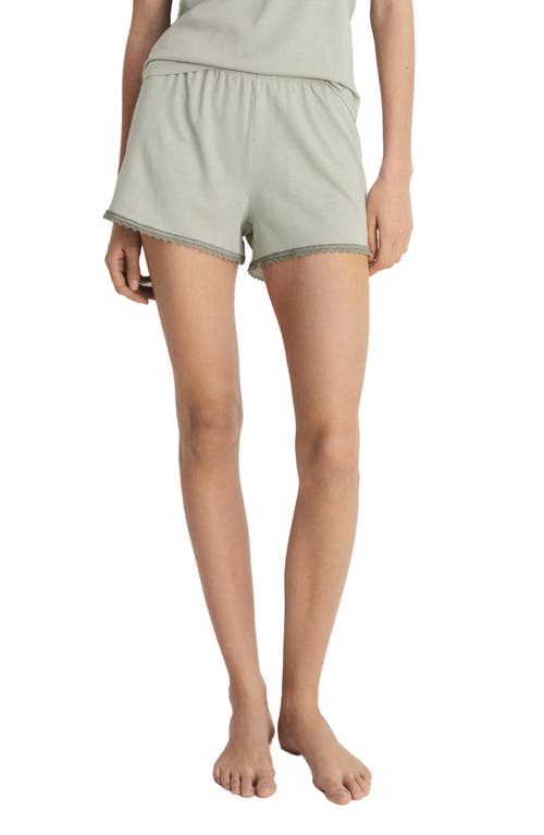Mango Lace Trim Cotton & Modal Pajama Shorts In Green