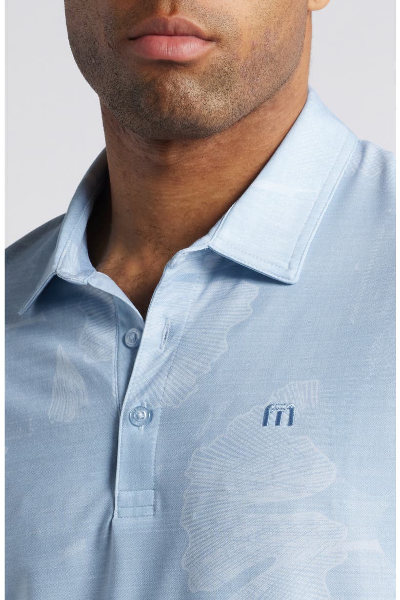 Featherweight Mist Leaf Print Polo, Alternate, color, HEATHER DUSTY BLUE