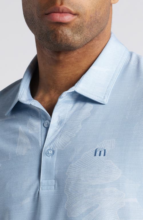 Travismathew Featherweight Mist Leaf Print Polo In Heather Dusty Blue