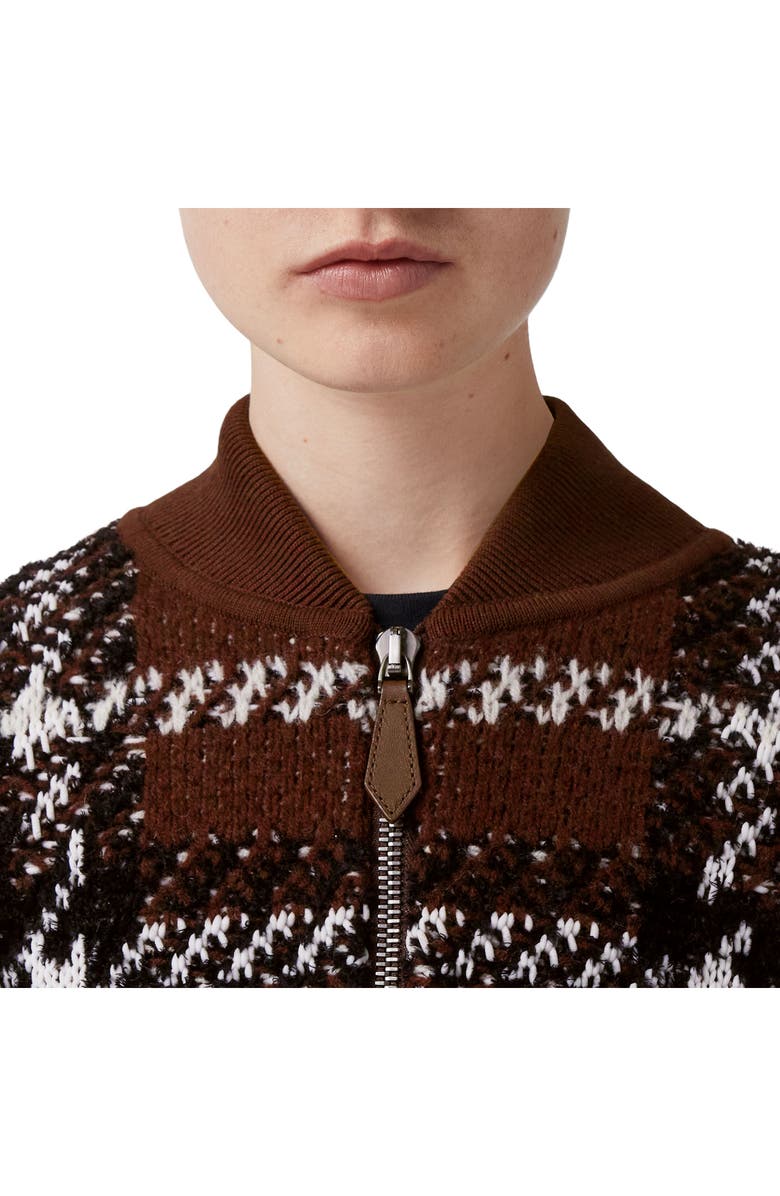 Burberry Jacquard Houndstooth Knit Bomber Jacket, Alternate, color,