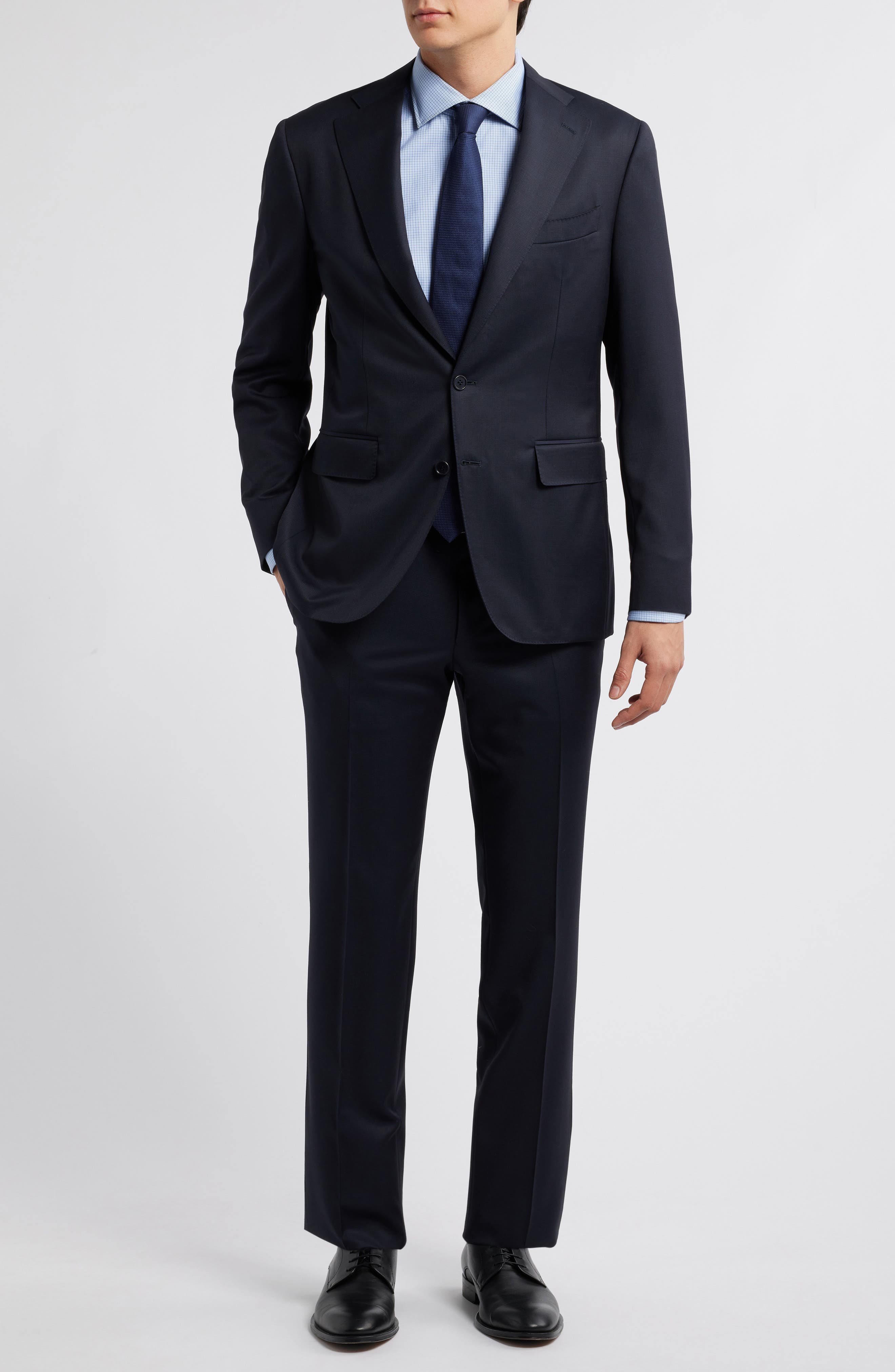 Capri Trim Fit Navy Tonal Plaid Super 130s Wool Suit