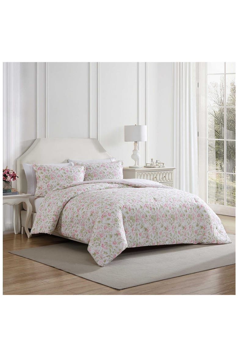 Morning Gloria 3-Piece Comforter & Sham Set, Alternate, color, PRETTY PINK/ GREEN