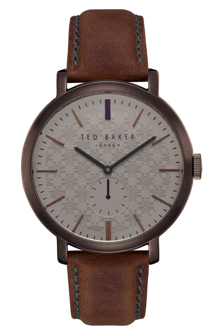 Trent Leather Strap Watch, 44mm, Main, color, BROWN/ DARK BROWN