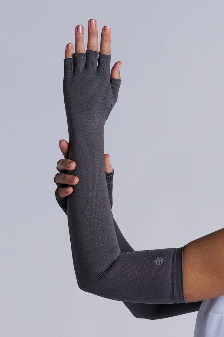 Perpetua Long Fingerless UV Sun Gloves, UPF 50+ Sun Protection, Alternate, color, Charcoal