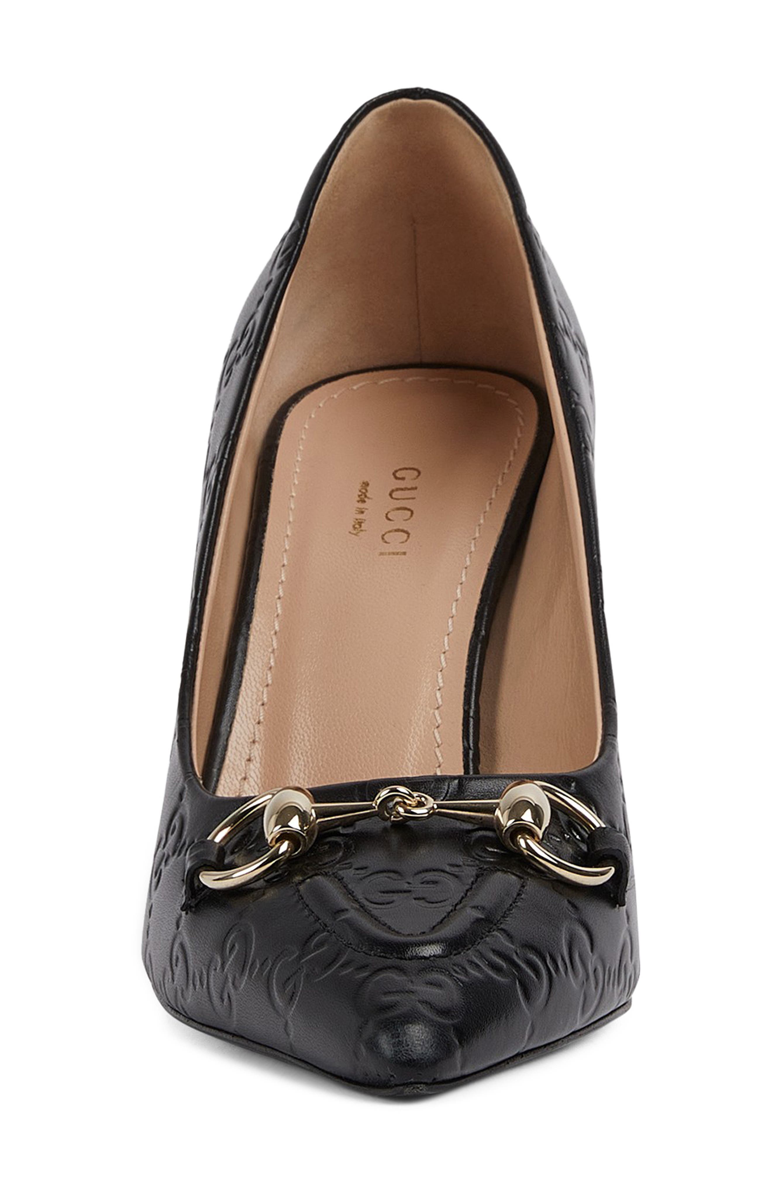 Gucci Erin Horsebit GG Embossed Leather Pump, Alternate, color, Black