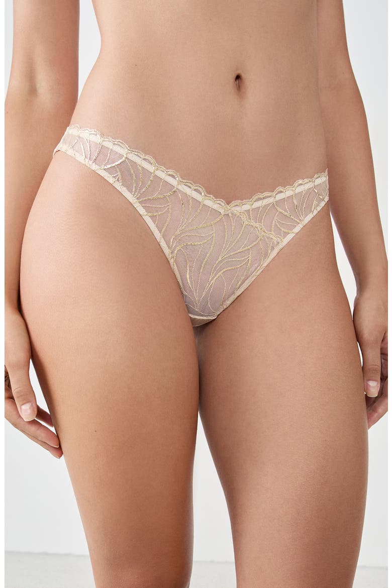 Envolee Tanga Panties, Alternate, color, BEIGE/ GOLD