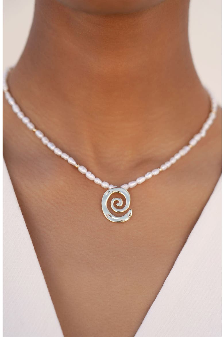 Aura Swirl Pendant Freshwater Pearl Necklace, Alternate, color, SILVER