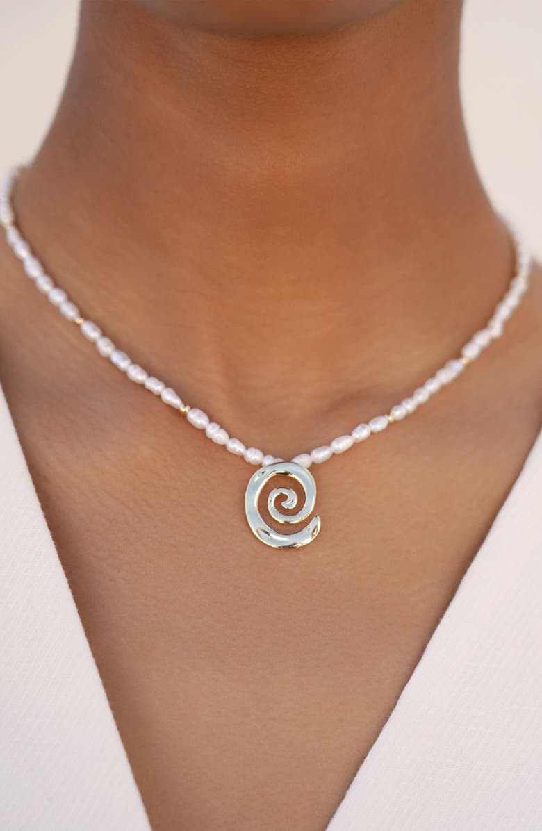 Ettika Aura Swirl Pendant Freshwater Pearl Necklace, Alternate, color, Silver