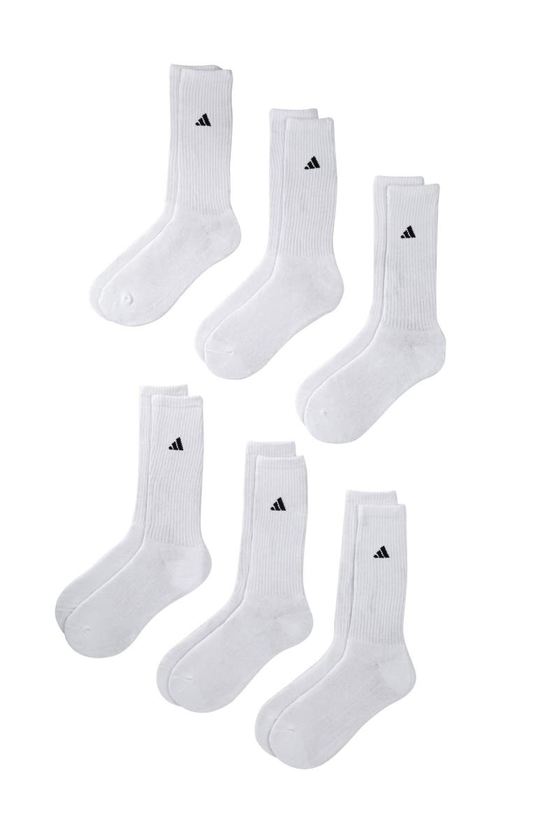 adidas Crew Cut Athletic Socks - Pack of 6, Main, color, White