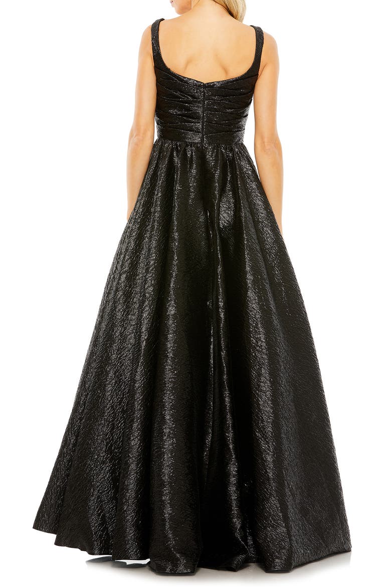 Metallic Pleated Bodice Ballgown, Alternate, color, BLACK