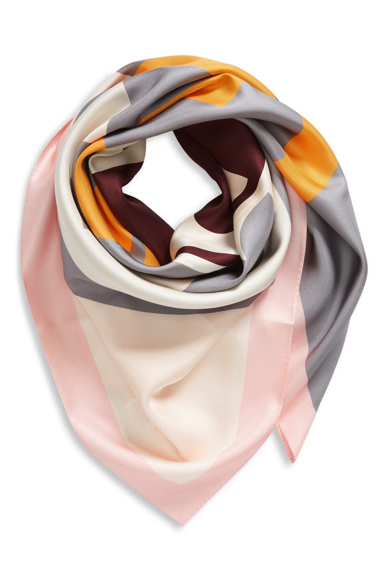 Colorblock Monogram Silk Square Scarf, Alternate, color, COLOR-BLOCK SQUARE ORANGE