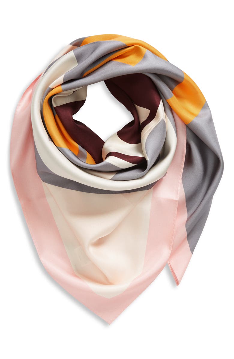 Tory Burch Colorblock Monogram Silk Square Scarf, Alternate, color, 