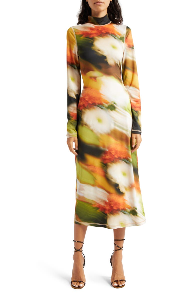 Jessie Abstract Floral Long Sleeve Knit Midi Dress, Main, color, FLOWERS IN FAST MOTION