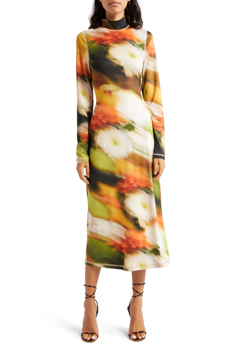 Stine Goya Jessie Abstract Floral Long Sleeve Knit Midi Dress, Main, color,