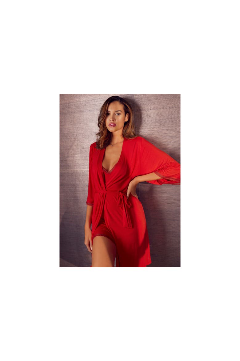 Lace Trim Robe, Alternate, color, Red