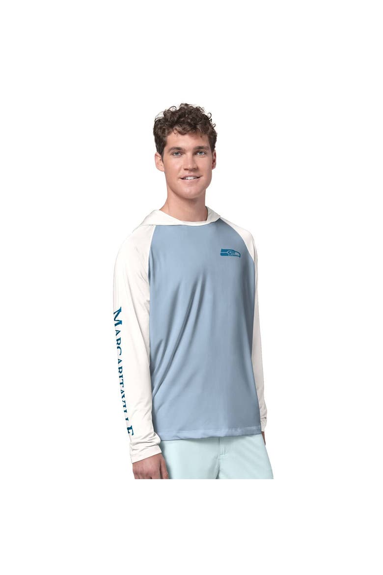 Men's Margaritaville  Light Blue/Cream Seattle Seahawks Sand, Sea, Sunsets Long-Sleeve Rashguard Hoodie Pullover, Main, color, Light Blue