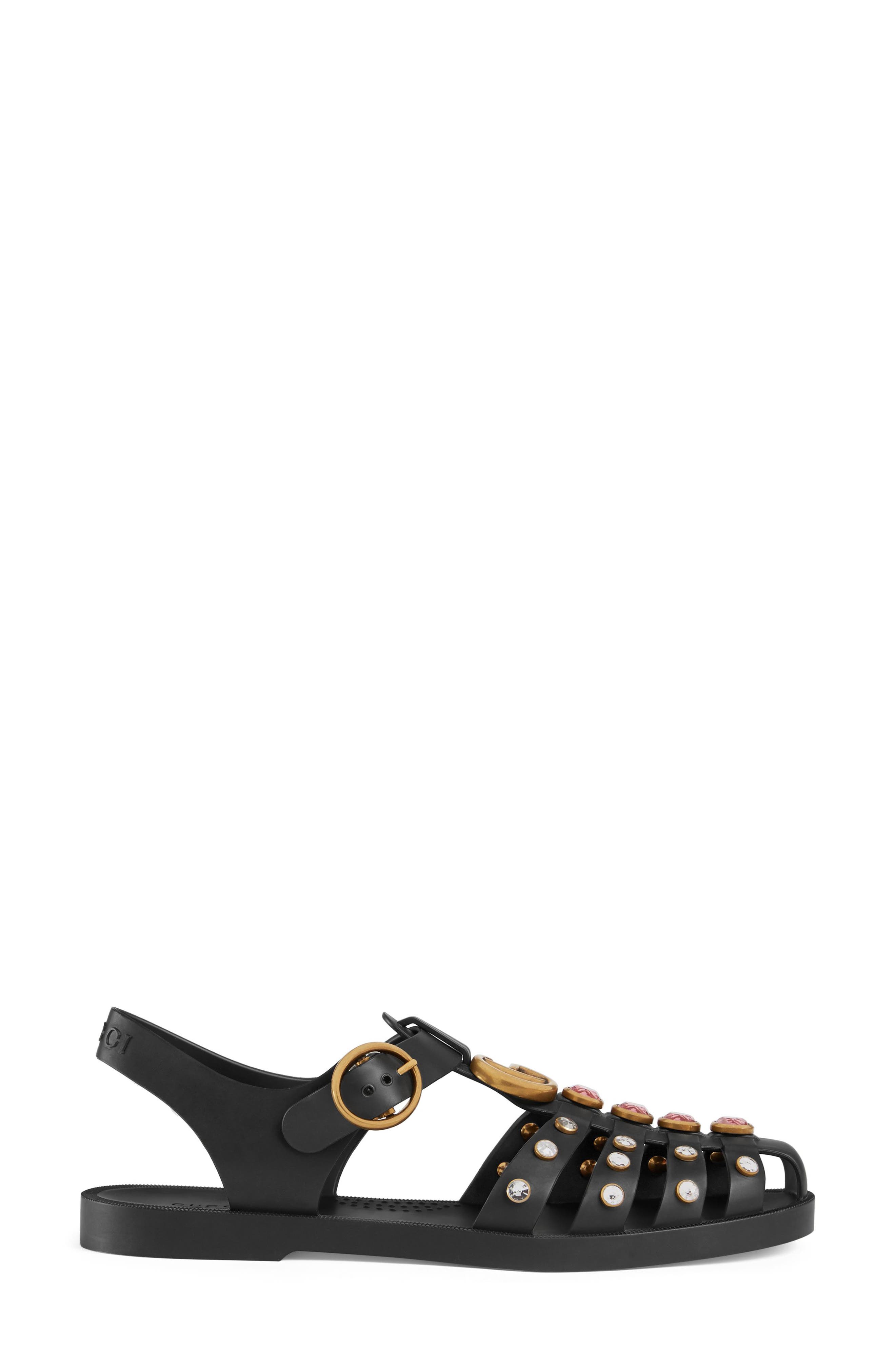 Marmont Crystal Embellished Fisherman Sandal, Alternate, color, BLACK