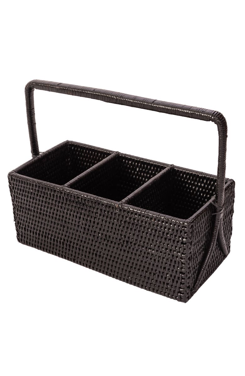 Artifacts Trading Company<sup>™</sup> Artifacts Rattan 3 Section Caddy/Cutlery Holder with Handle, Alternate, color, Tudor Black