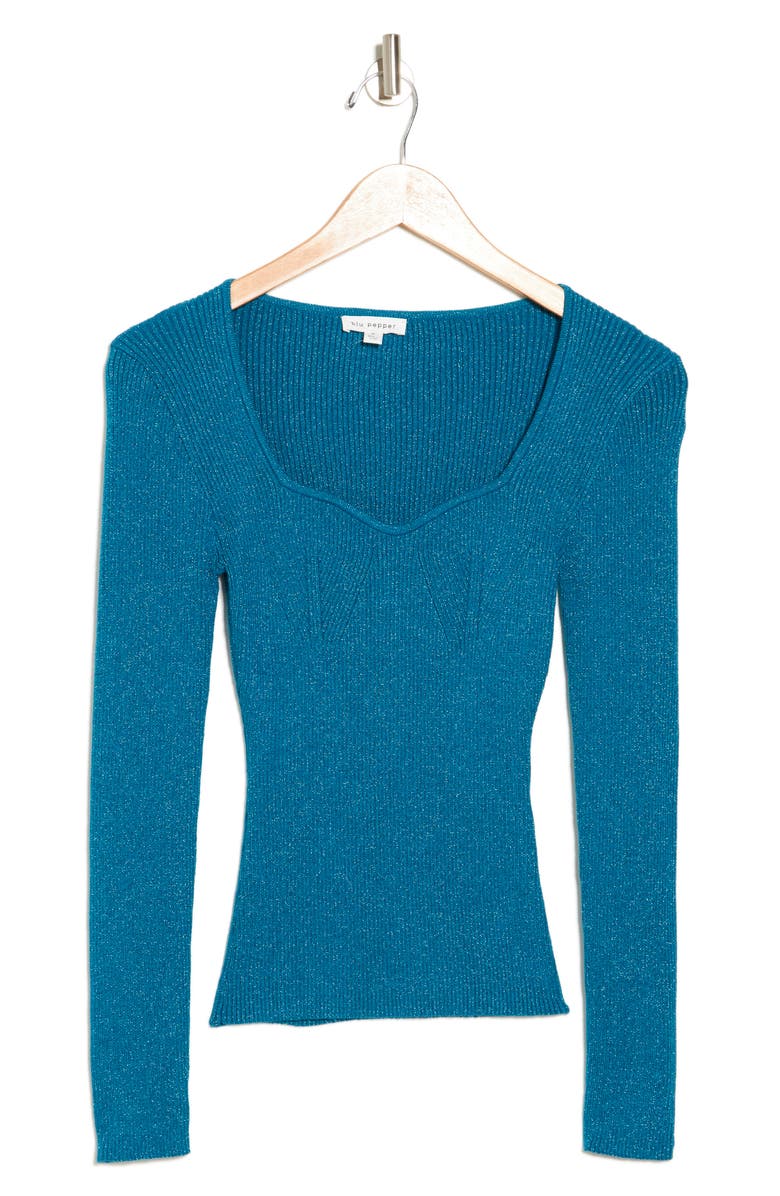 Blu Pepper Metallic Ribbed Sweater, Alternate, color, Light Teal
