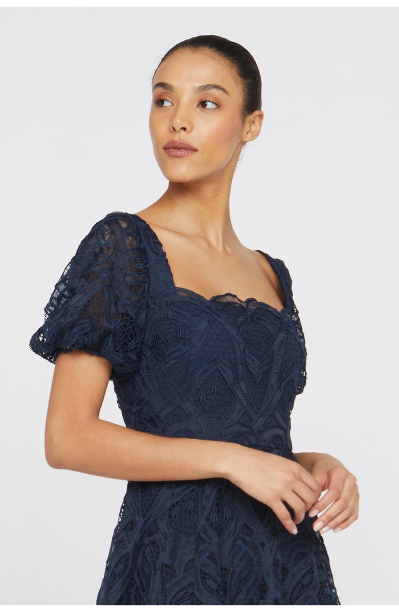 Theia Dominique Puff Sleeves Gown, Alternate, color, 