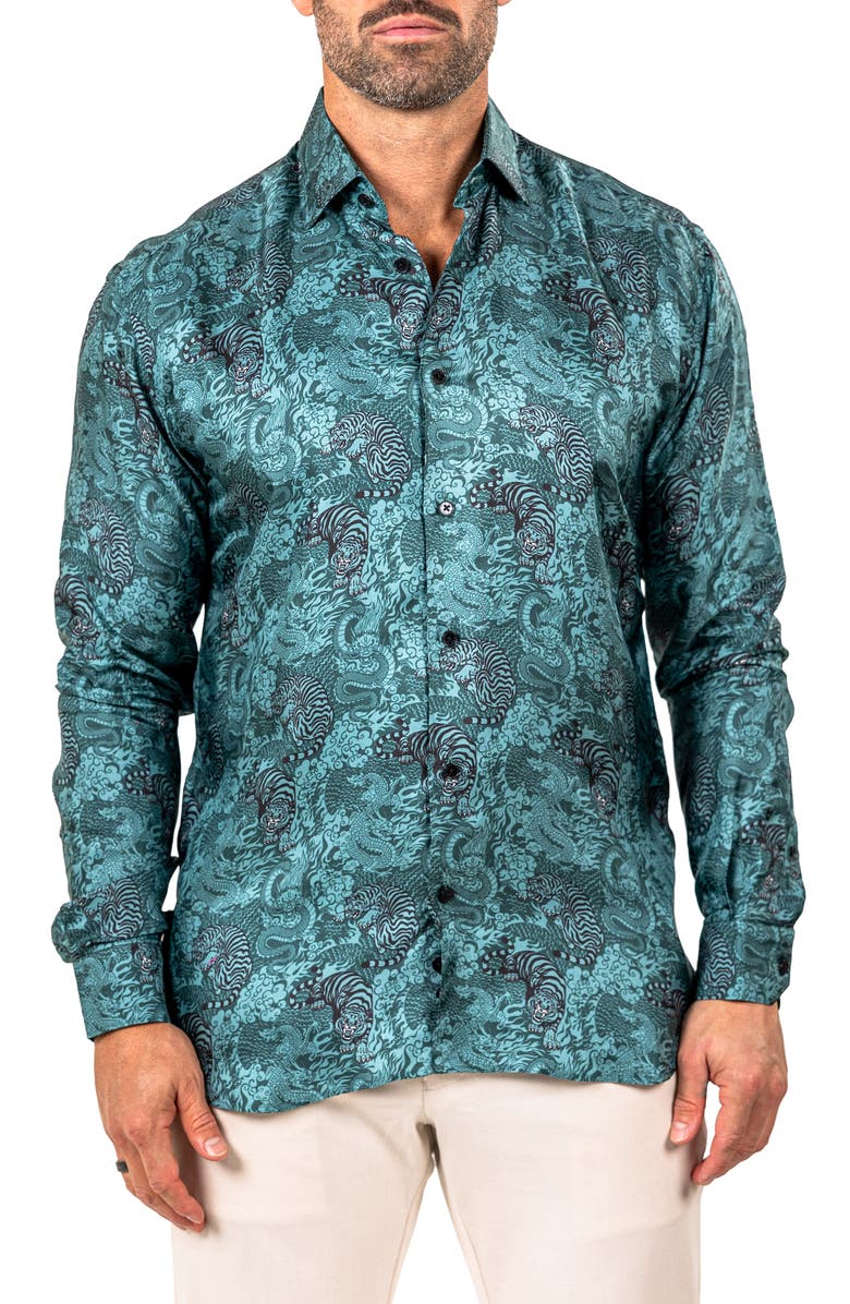 Maceoo Fibonacci Marthyr 0259 Contemporary Fit Button-Up Shirt, Main, color, Green