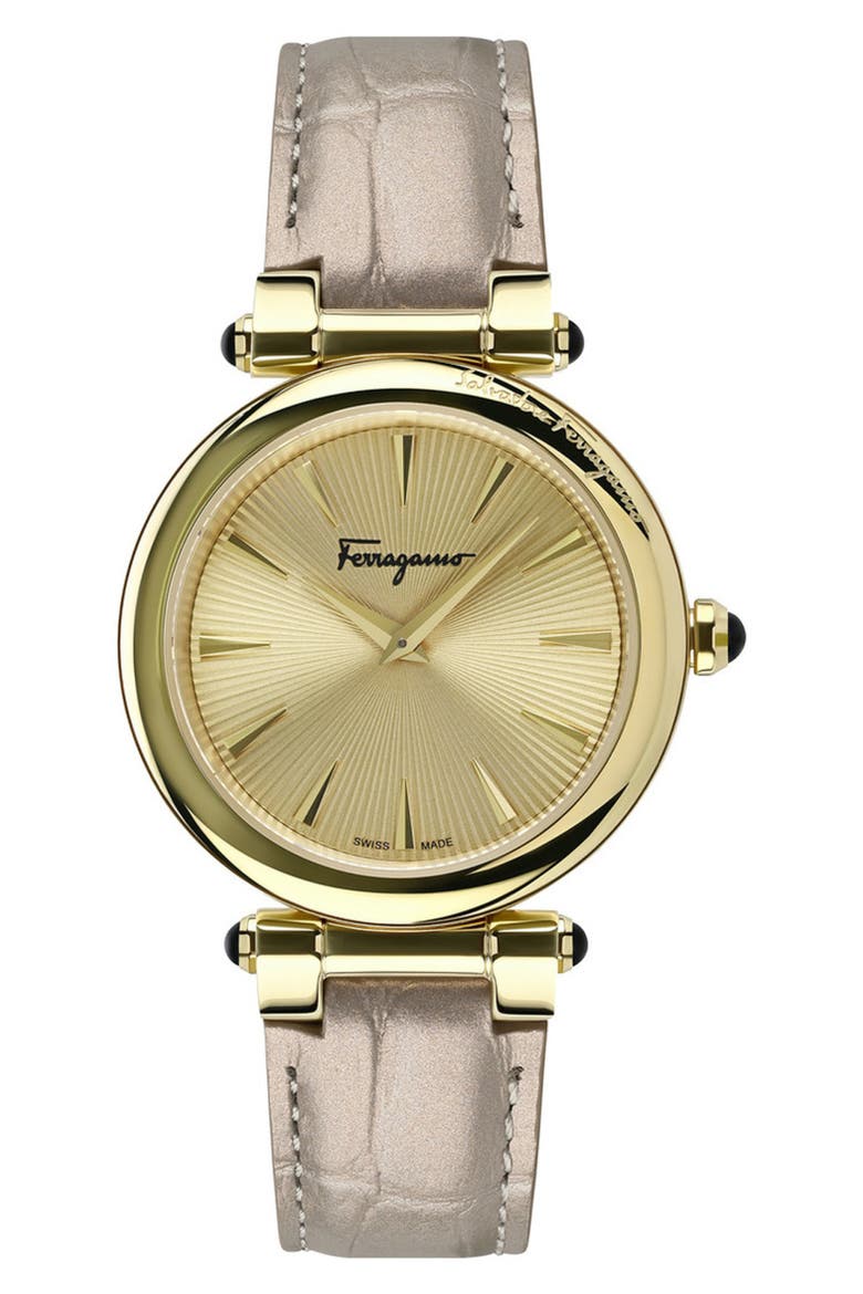 Idillio Leather Strap Watch, 36mm, Main, color, IP YELLOW GOLD