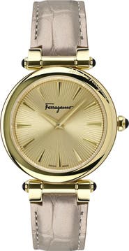 FERRAGAMO Idillio Leather Strap Watch, 36mm
