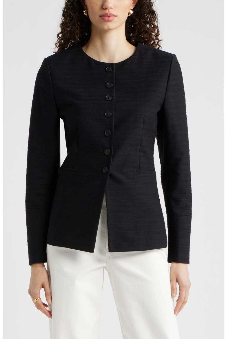 Collarless Textured Jacket, Main, color, BLACK
