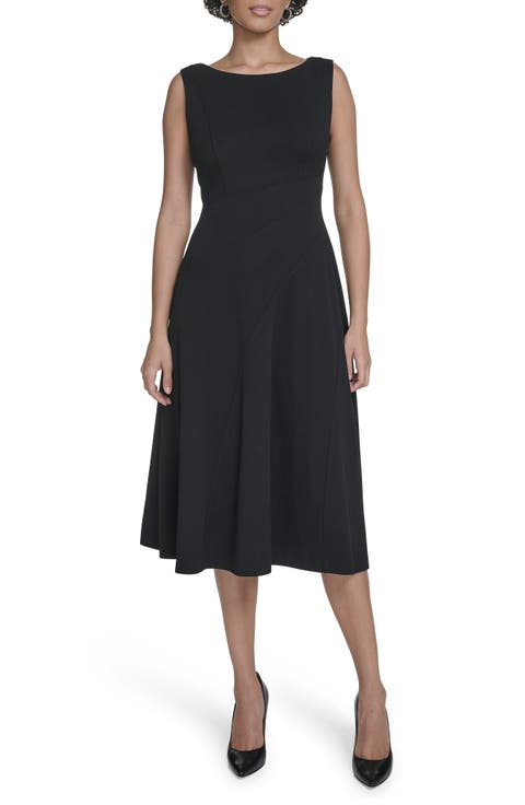 Crepe Seam Midi A-Line Dress