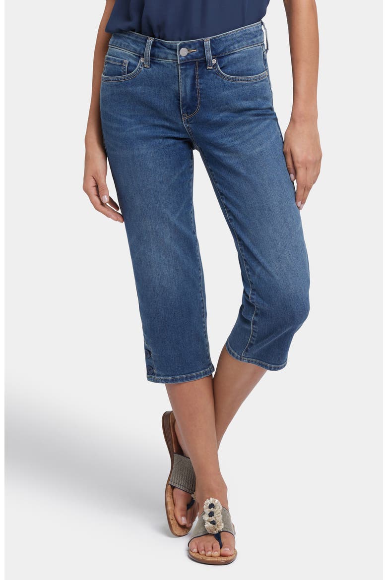 Marilyn High Waist Button Detail Capri Jeans, Main, color, VALENCIA SURF