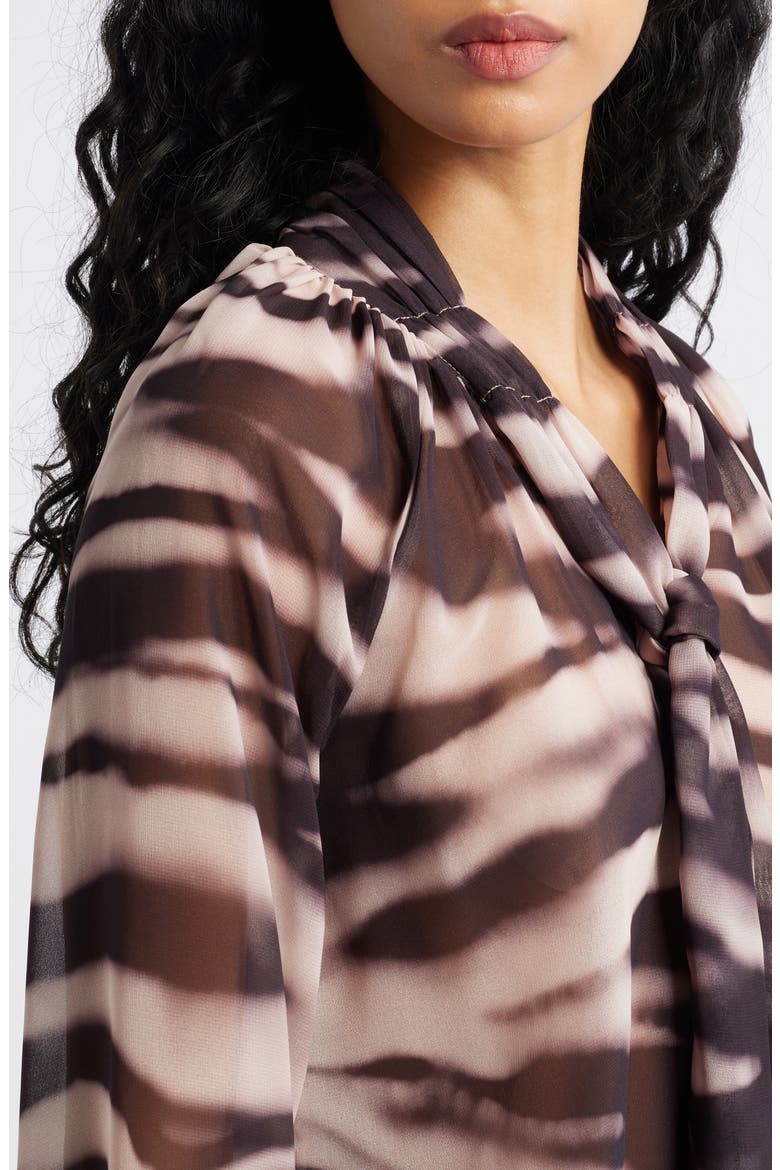 Zebra Print Tie Neck Chiffon Top, Alternate, color, BROWN MULTI