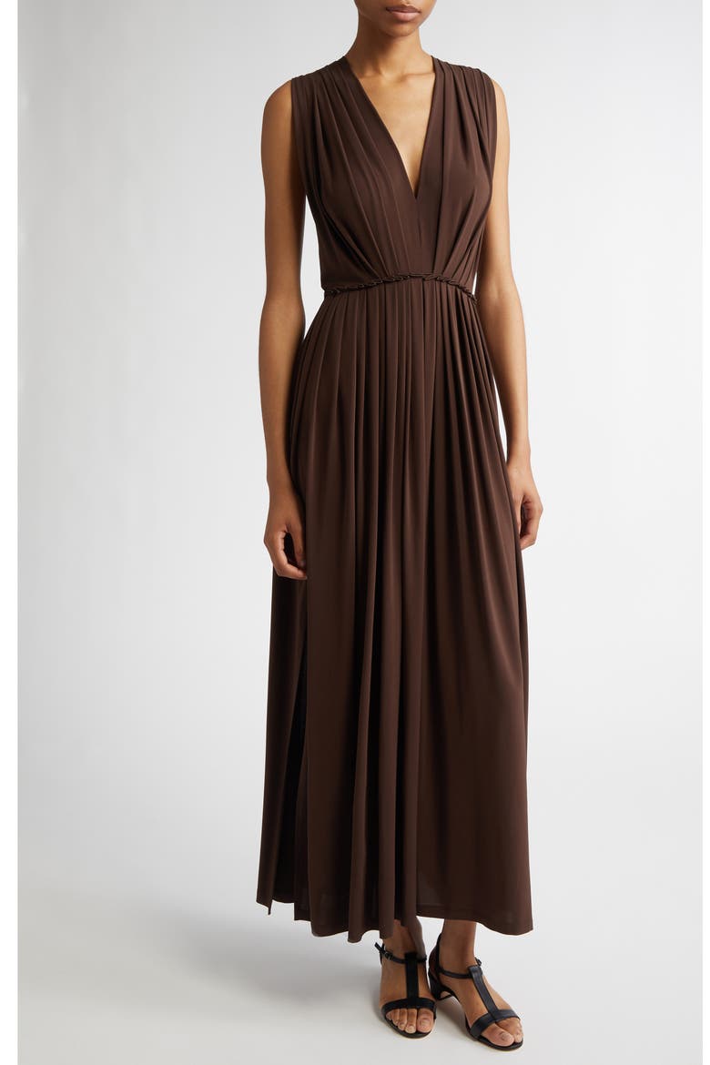 Walter Pleated Jersey Dress, Main, color, COFFEE
