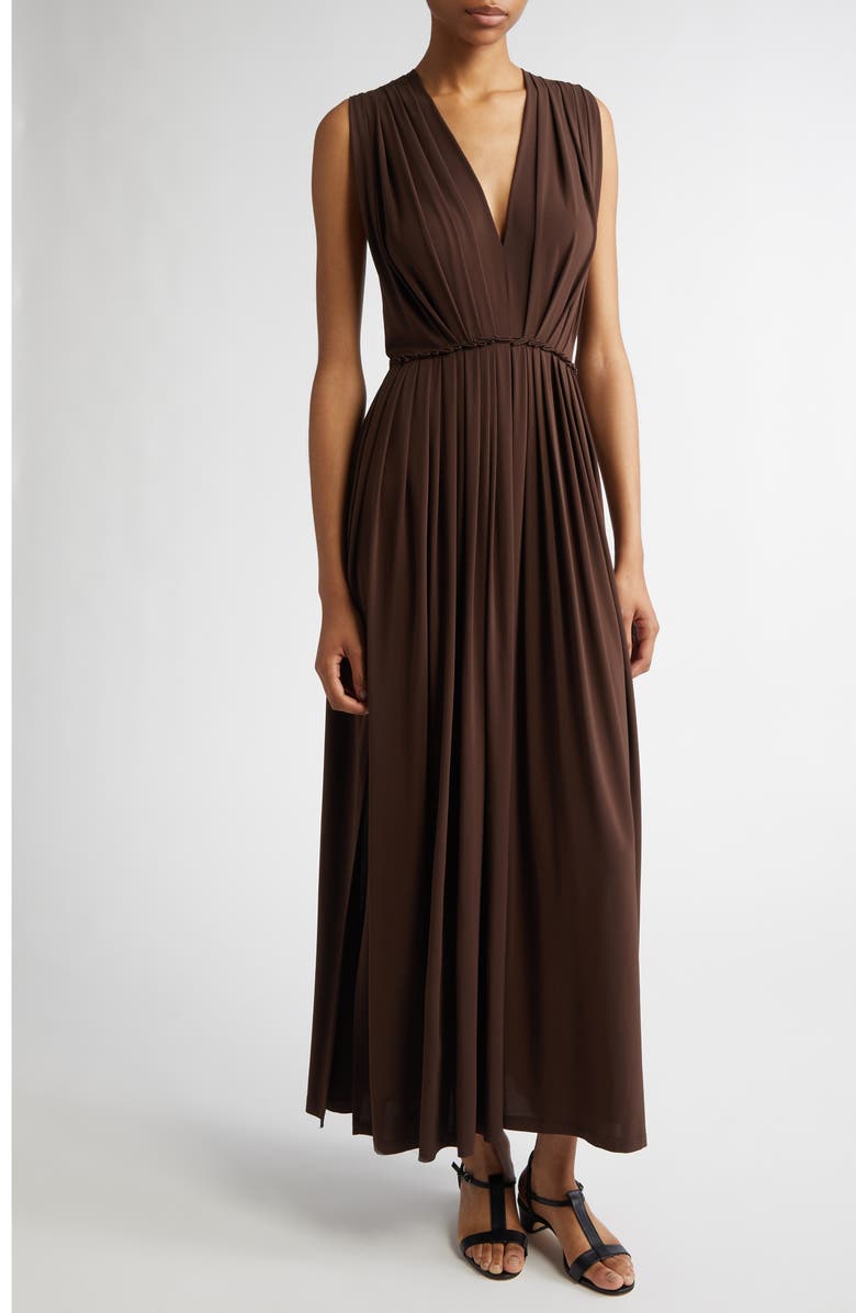 Max Mara Walter Pleated Jersey Dress, Main, color, Coffee