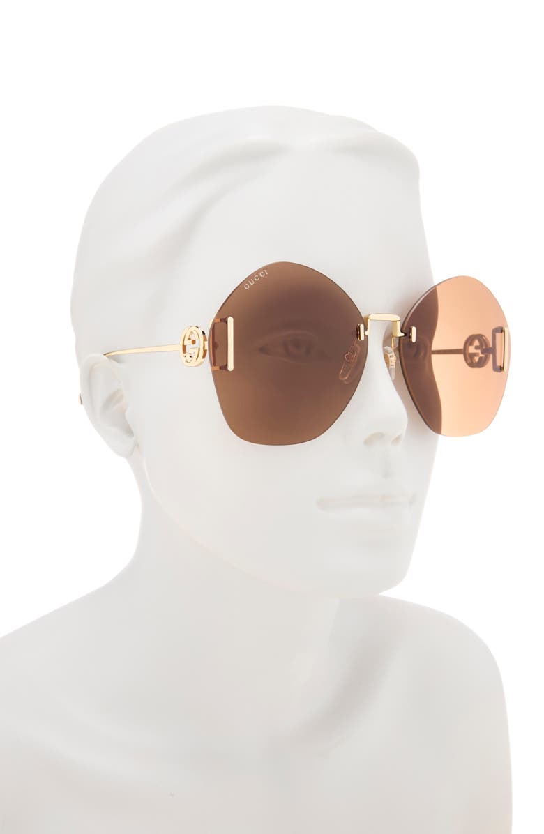 Gucci 65mm Oversize Oval Sunglasses, Alternate, color, Gold Gold Brown