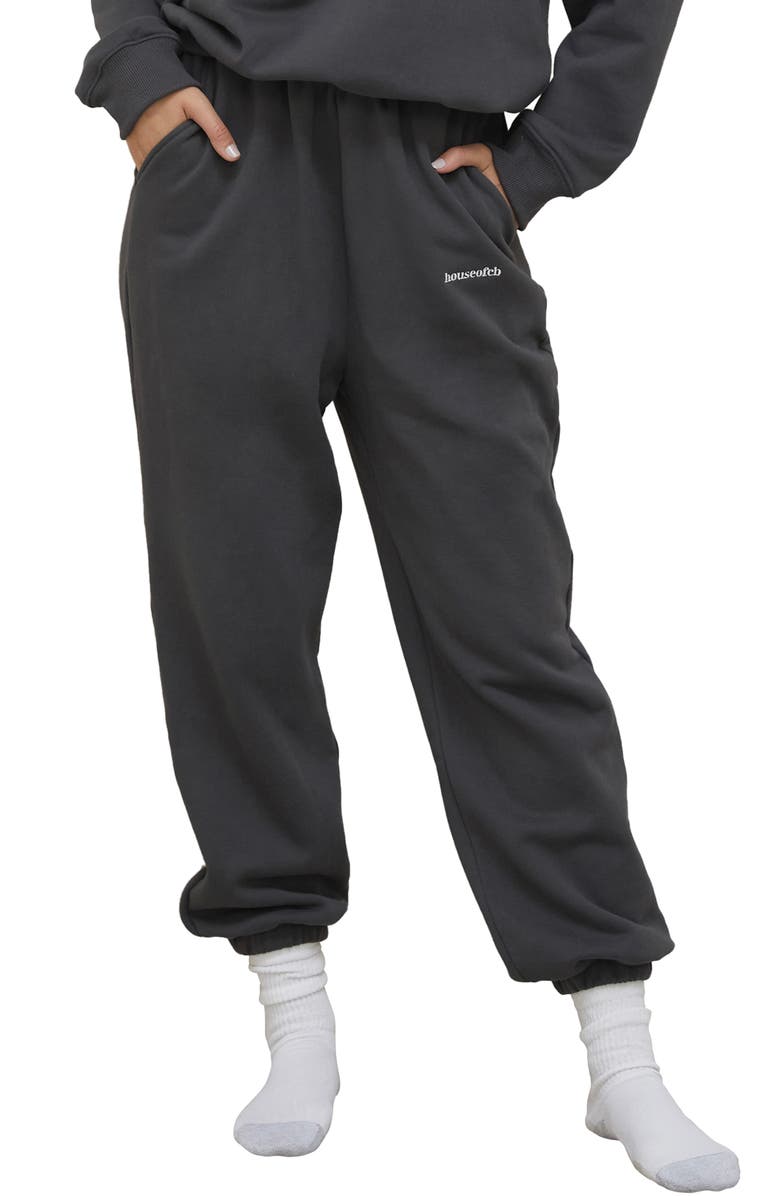 HOUSE OF CB Logo Cotton Joggers, Main, color, Charcoal