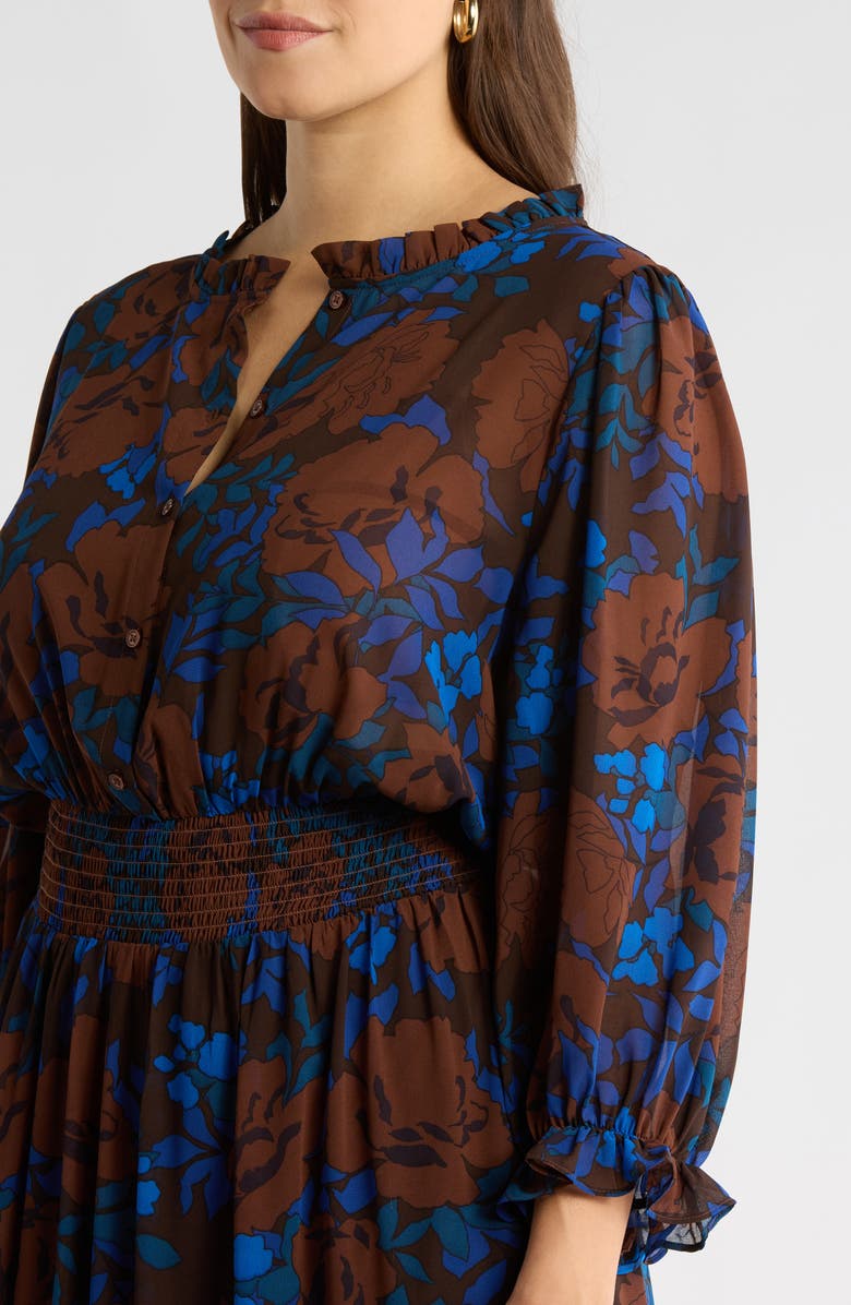 SUGARLIPS Lebanon Floral Ruffle Shirtdress, Alternate, color, Brown-Blu