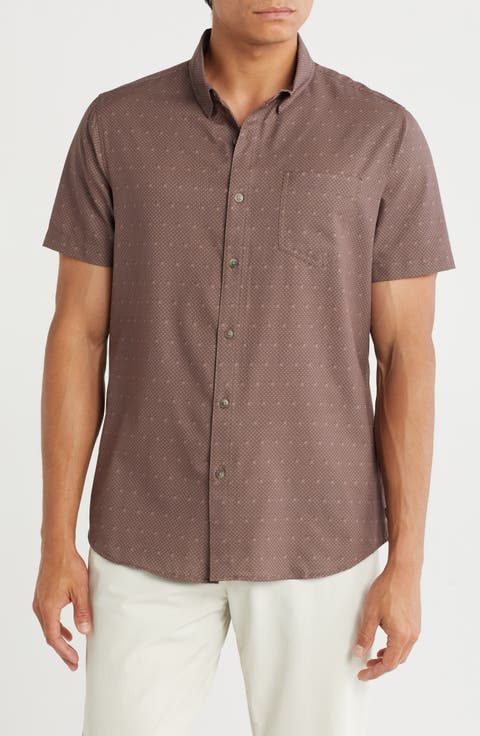 Print UB Tech Short Sleeve Stretch Aero Mesh Button-Up Shirt