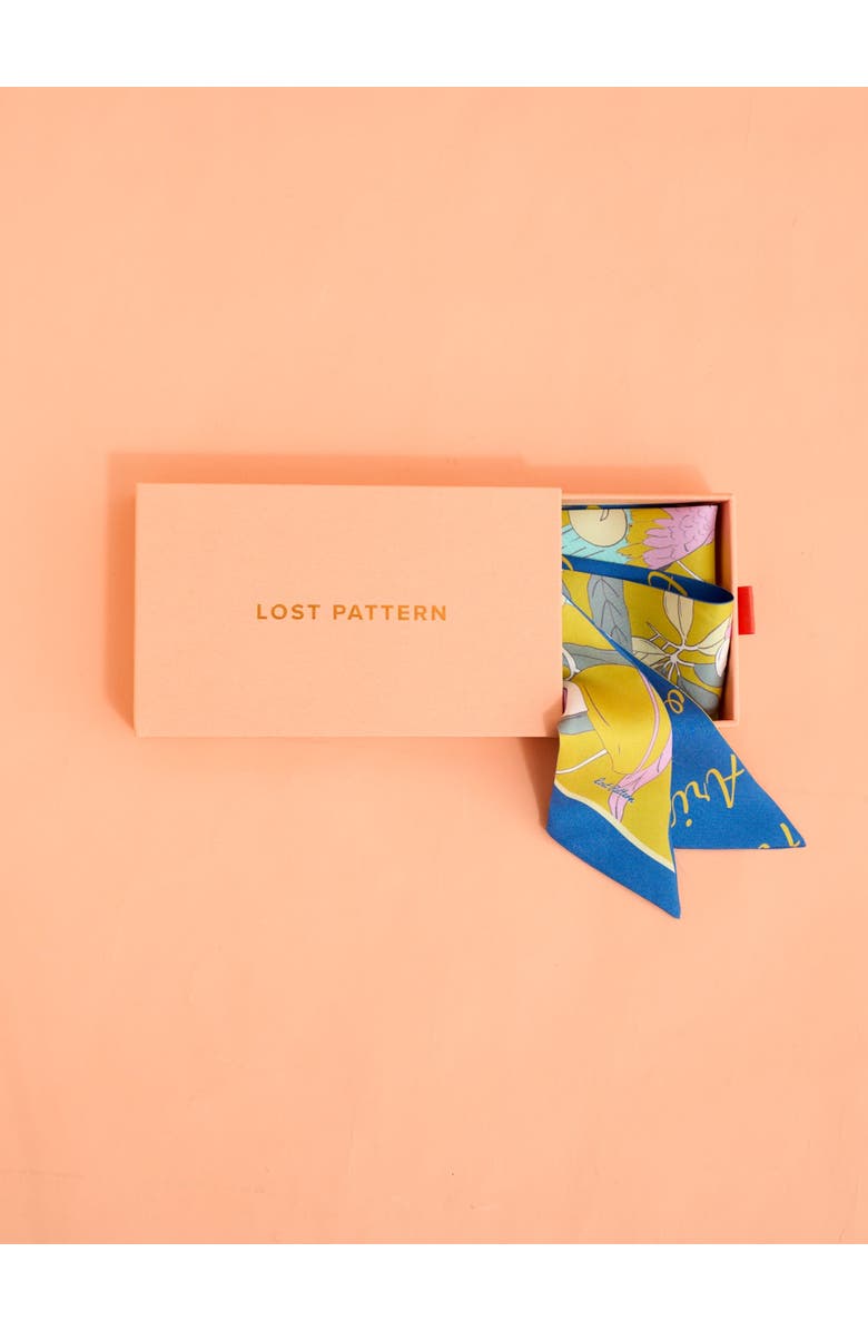 Lost Pattern "El Amor" Silk Twill Skinny Scarf, Alternate, color, Yellow And Blue