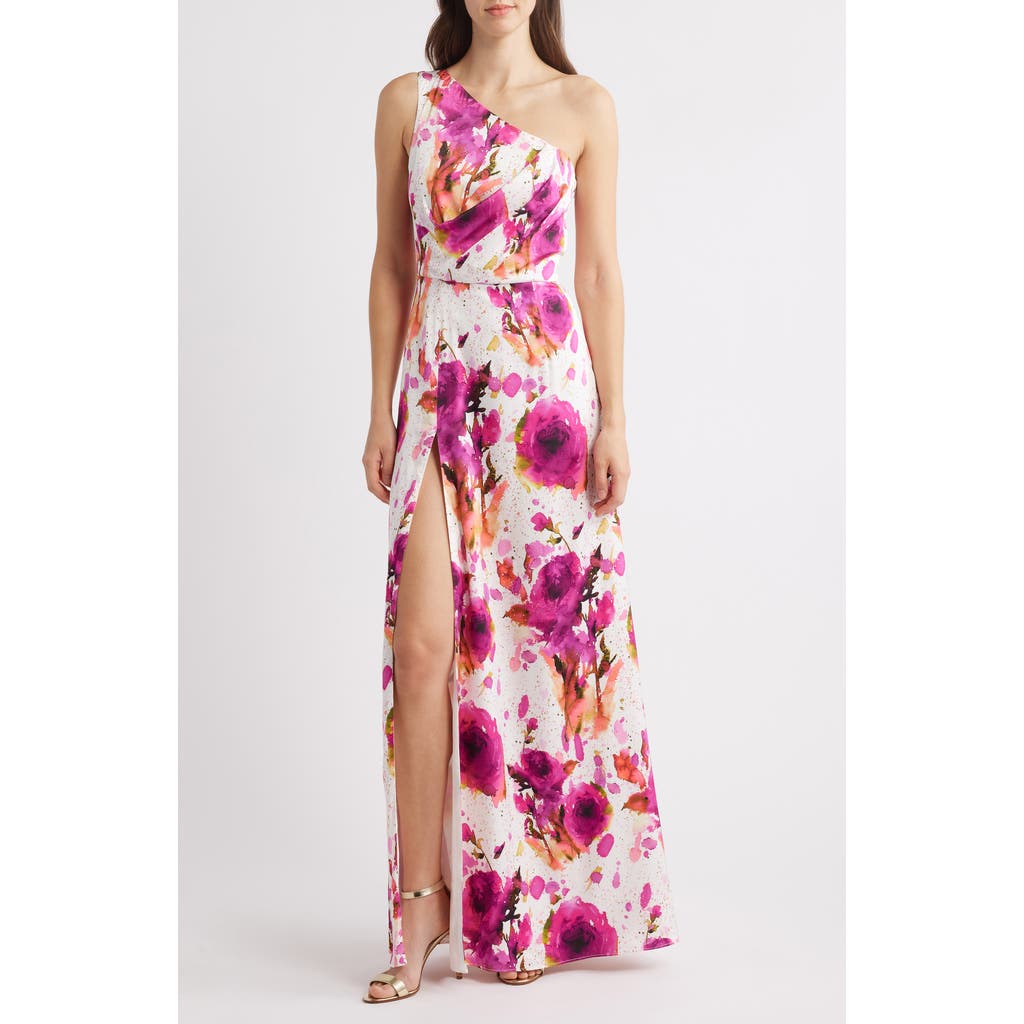 Black Halo Marietta Floral One-shoulder Gown In Floral Crush