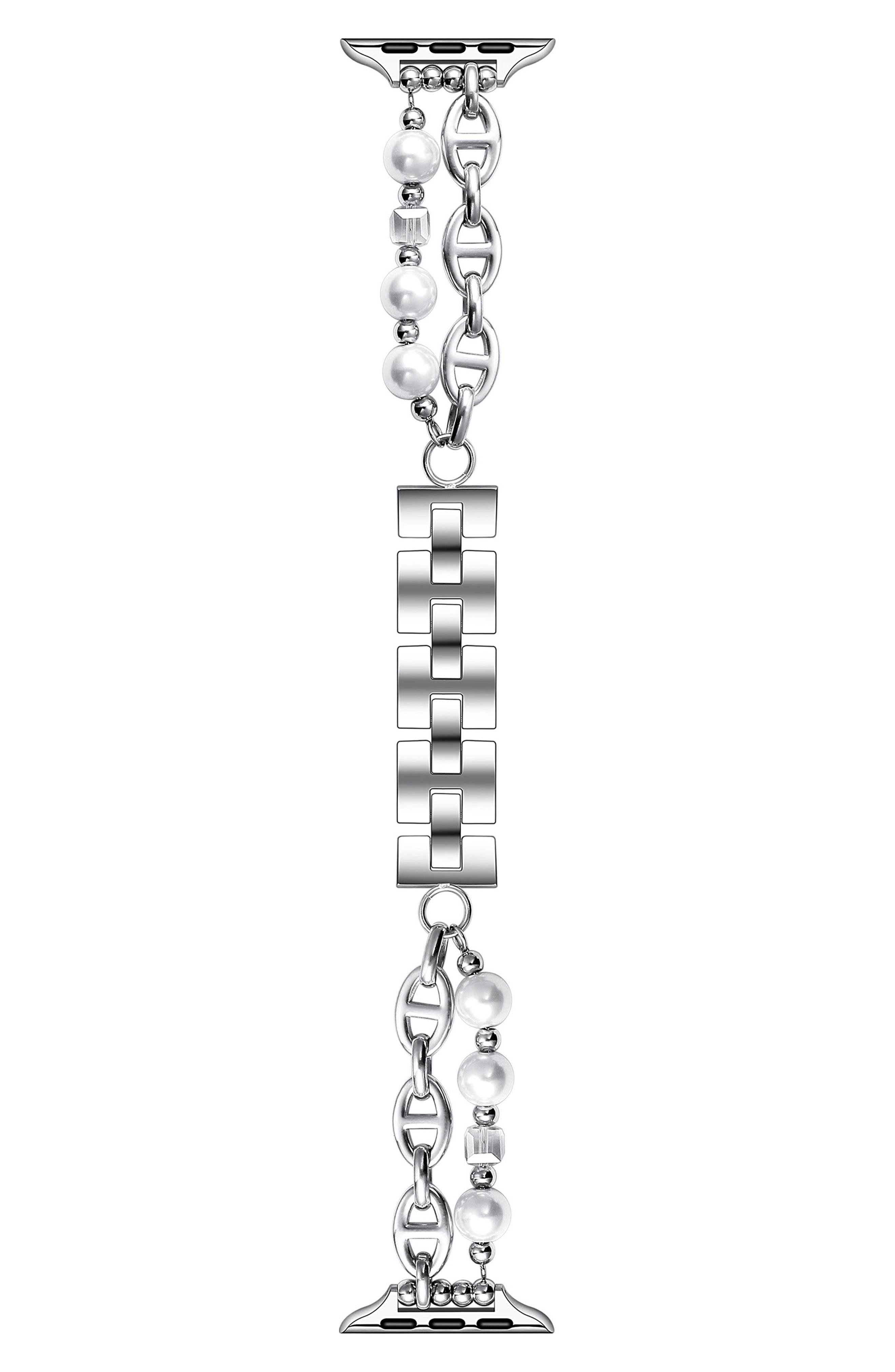 The Posh Tech Luna Imitation Pearl Apple Watch® Watchband, 38mm in Silver 