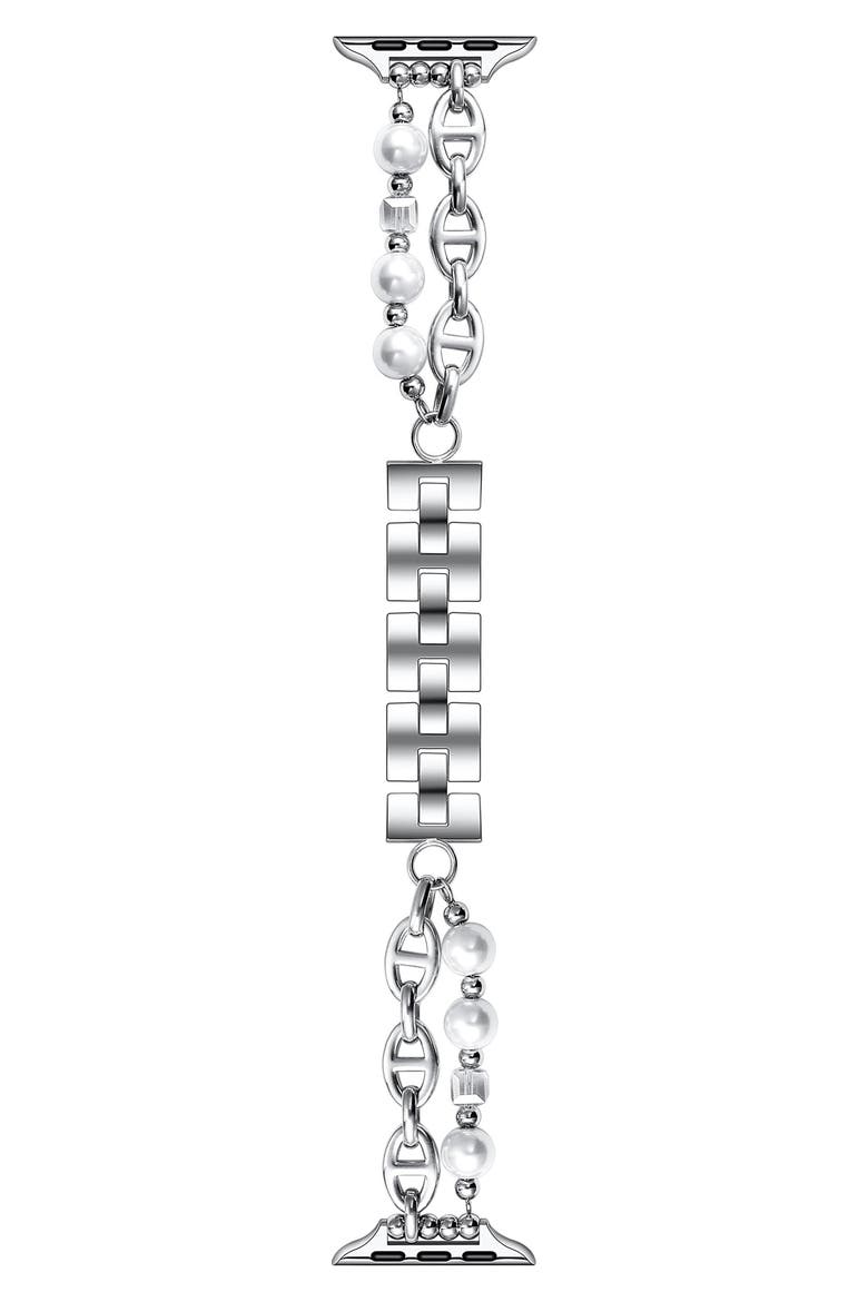 Luna Imitation Pearl Apple Watch® Watchband, 38mm, Main, color, SILVER