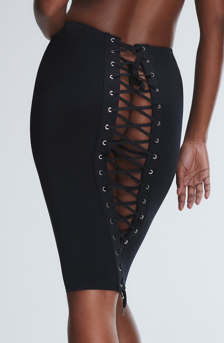 SAVAGE X FENTY Loveline Lace-Up Skirt, Alternate, color, Black Caviar