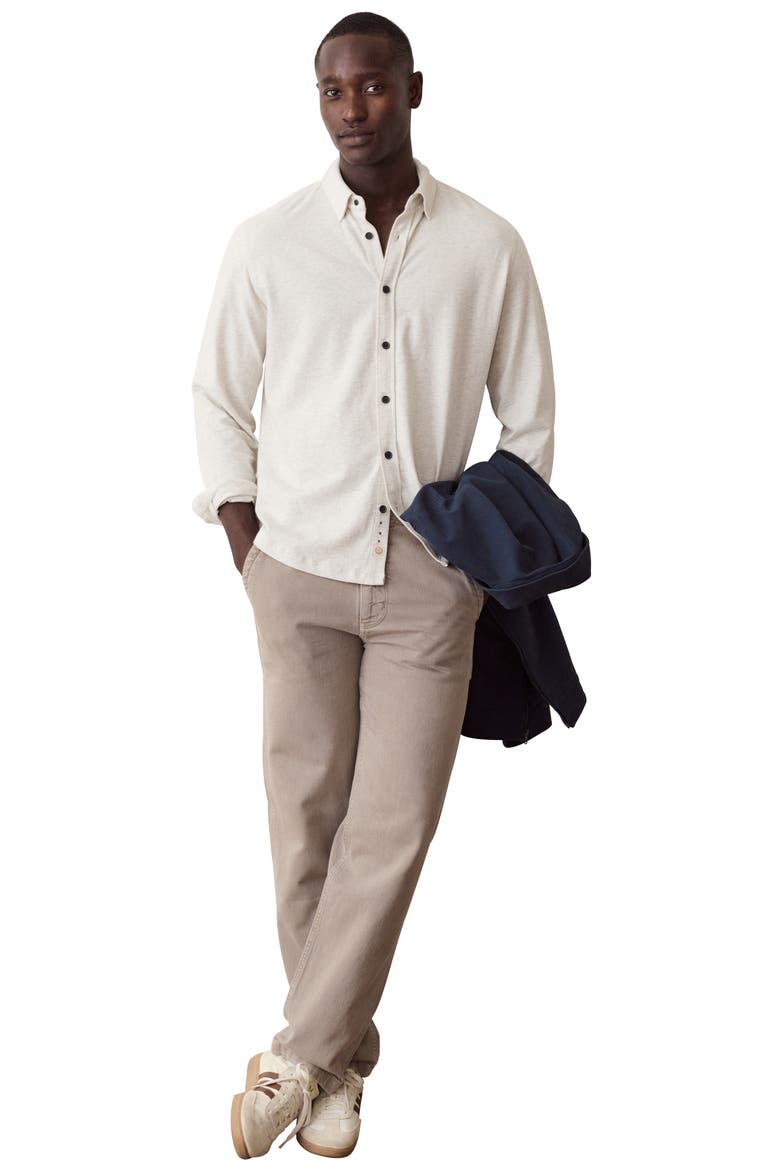 Luxe Jersey Organic Cotton Button-Up Shirt, Alternate, color, OATMEAL HEATHER