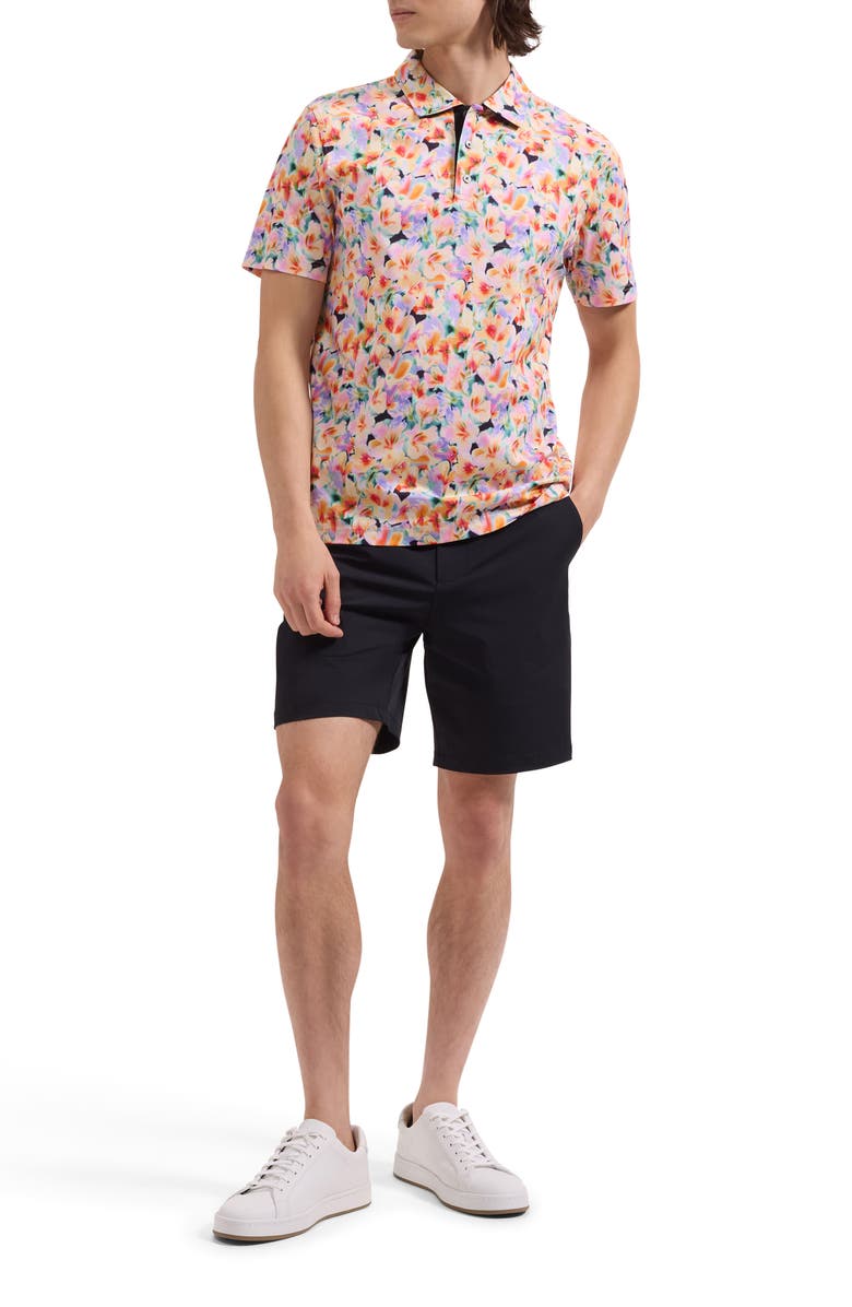 Bugatchi Hendrix Floral Pima Cotton Polo, Alternate, color, Peach
