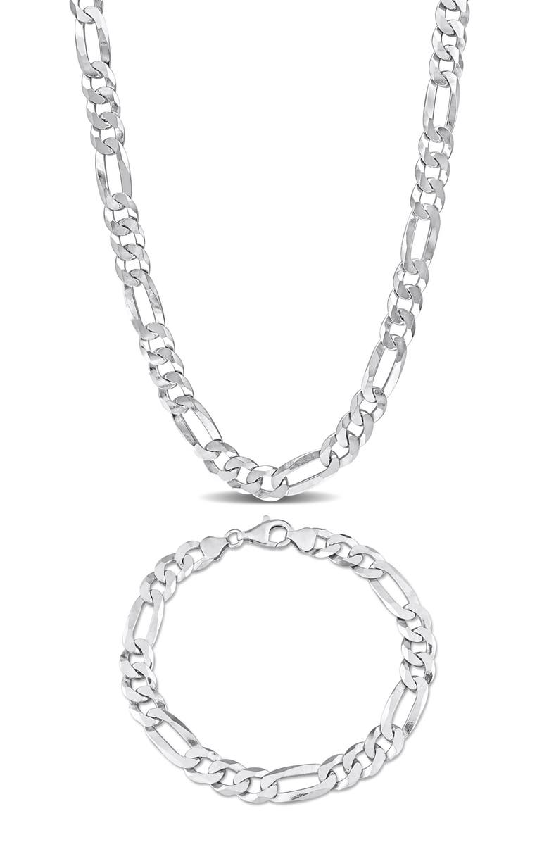 DELMAR 8.9mm Flat Figaro Chain Necklace & Bracelet Set, Main, color,