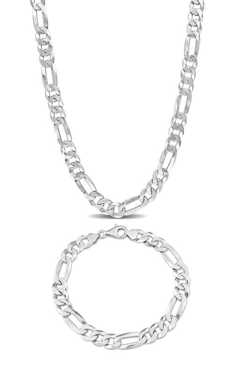 8.9mm Flat Figaro Chain Necklace & Bracelet Set